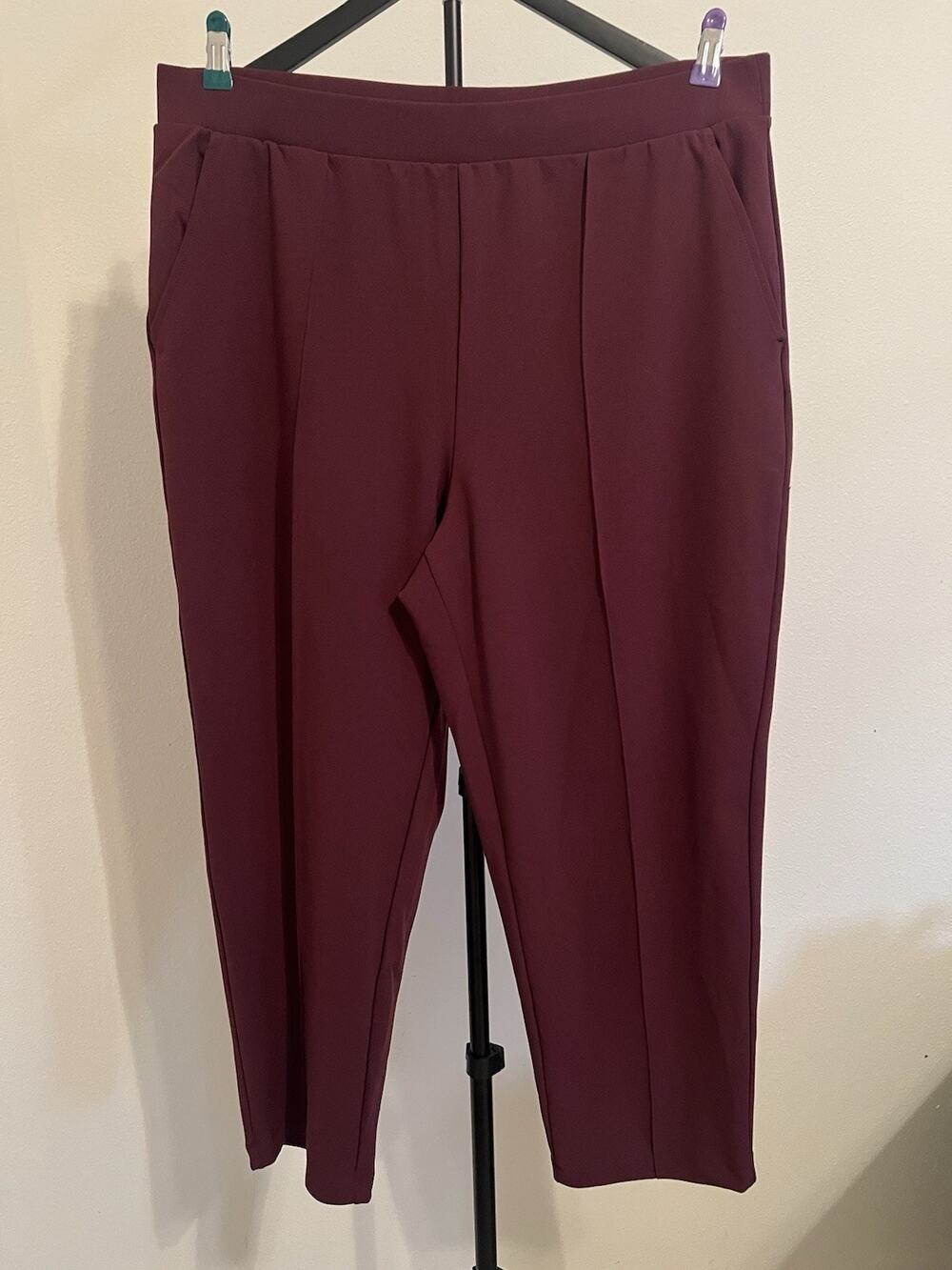 LOFT Womens XL Burgundy Pull-On Ankle Pants Tapered Pleated Stretch Crepe